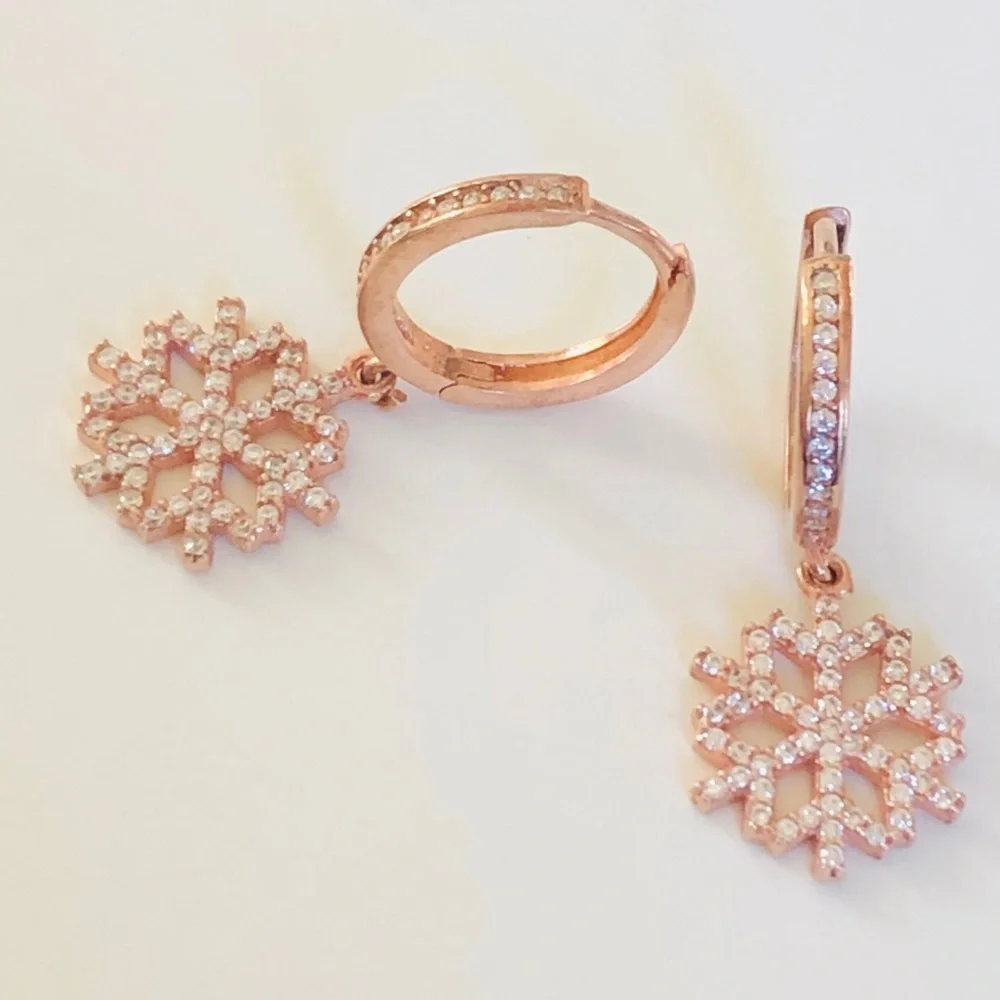 ❄️925 Silver snowflake cz earrings 14K rose gold plated
